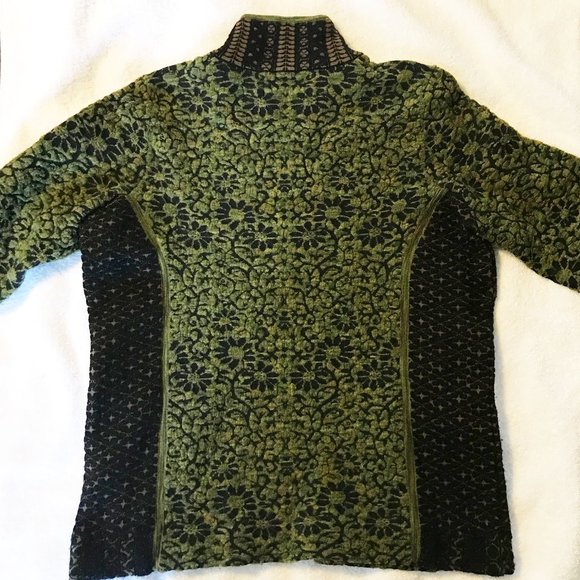 Icelandic Design zip-front cardigan sweater sz S olive green & black - Picture 3 of 7